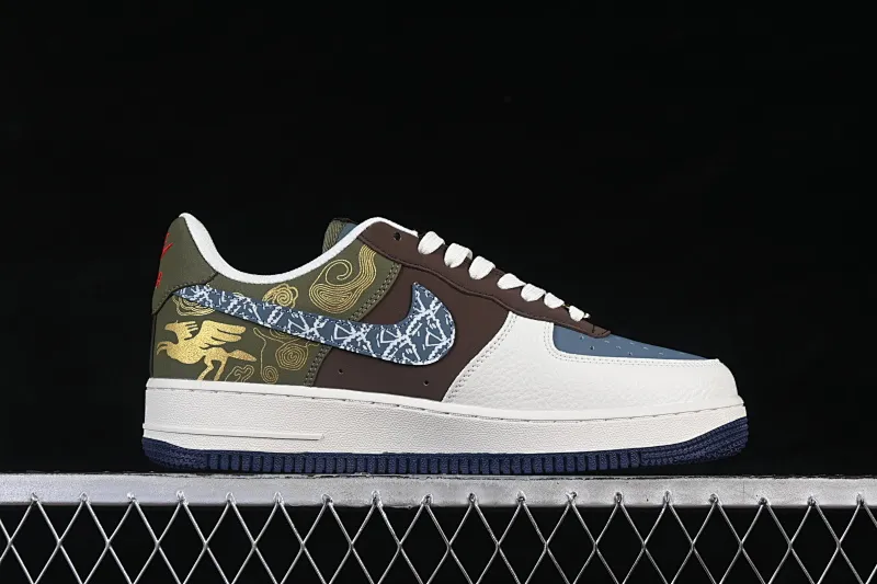 All categories Nk Air Force 1 Air Force series Nk Air Force 1 Low Air Force low-top Nike Air Force 1'07 Low Year of the Horse limited edition Green and brown woven cloud gold pattern Air Force 1 low-top casual sneakers NH0601-536